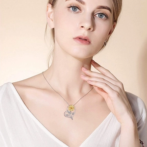 Elegant S925 sterling silver heart necklace with a yellow sunflower pendant for women