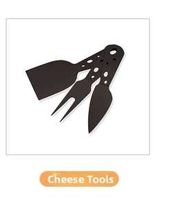 Detailed view of 3-piece matte black stainless steel cheese tool set with hollow handles