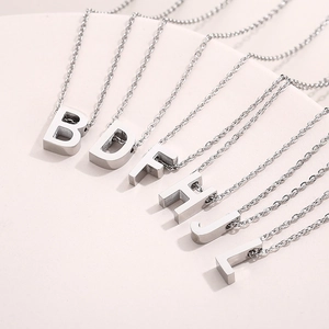 Silver stainless steel collar necklaces with alphabet letter pendants B D F H J L