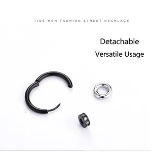 Unisex Creolen aus schwarzem Titanstahl mit abnehmbaren Silber- und Zirkonia-Ringen