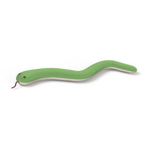Green plush catnip snake toy made of corduroy fabric for kitten exercise and biting