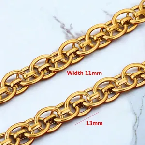Golden stainless steel chunky cable chain available in 11mm and 13mm widths for jewelry