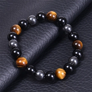 Bracelet élastique en perles de 10mm d'oeil de tigre, obsidienne et hématite pour tous