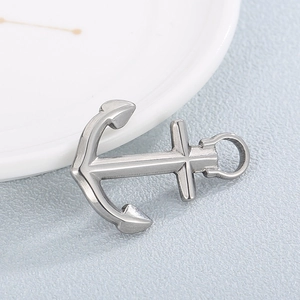Polished stainless steel ship anchor pendant charm with top ring for DIY jewelry making