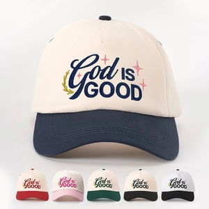 Casquette De Baseball Polyester Brodé God Is Good Lettre Bloc De Couleur Réglable Rétro Pare-soleil Visière Courbe Chapeau