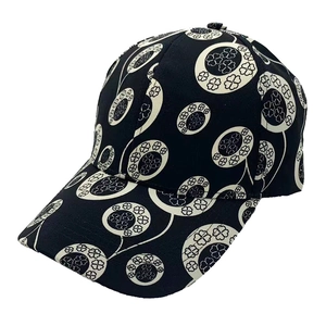 Black baseball cap with white floral embroidery and curved brim in high-quality style