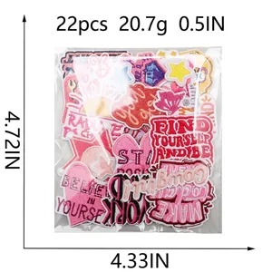 22-piece pink embroidered motivational quote patches for clothing with stars and hearts