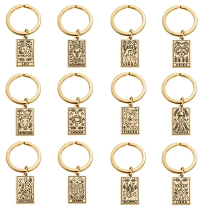 Stainless Steel 12 Zodiac Sign Keychain Personalized Rectangular Tarot Style Constellation Pendant Gold Silver Key Ring Gift