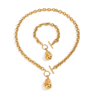 Stainless Steel Bracelet And Necklace 18K Gold Plated Irregular Lava Pendant Chunky Chain OT Buckle Trendy Jewelry For Women