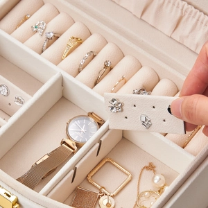 Beige velvet multi-layer jewelry organizer box with lock for rings and watches