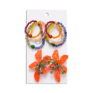 Set of 4 beaded geometric flower earrings with colorful resin and glass bead accents