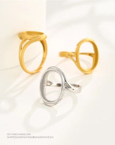 Three oval 925 sterling silver ring blanks in gold and silver finish for DIY jewelry setting