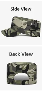 Detailansicht der Camouflage-Military-Cap mit Metallschnalle und Stickerei an der Seite