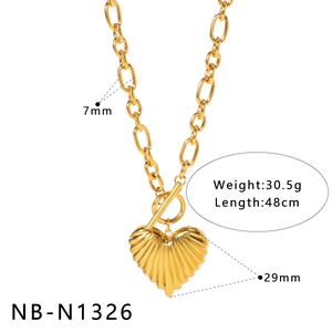 Vintage 18K gold plated stainless steel heart pendant necklace with OT toggle clasp
