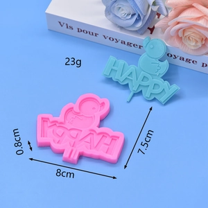 Pink silicone mold with happy birthday duckling for DIY cake toppers and baking