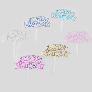 Set of plastic bronzing Happy Birthday cake toppers in six vibrant assorted colors