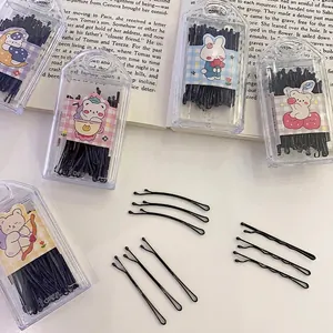 Minimalist Black Metal Bobby Pins Straight Wave Curved Hair Clips With Portable Storage Box For Women Girls Hair Accessories