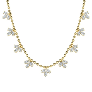 Golden S925 silver necklace featuring olive leaf pendants with shimmering zircons