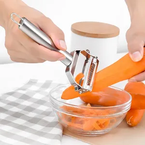 Dual-head stainless steel vegetable peeler and julienne grater with ergonomic handle