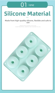 Detailed macro view of mint green 6-cavity silicone donut mold for oven baking