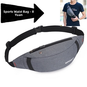 Detail view of dark grey 400D Oxford waterproof waist bag with earphone hole and sport logo