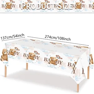Teddy bear party tablecloth for baby birthday decor featuring balloons, 137x274cm