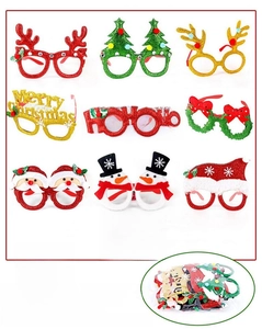 Set of 9 festive Christmas party glasses with reindeer, snowman and glitter decorations