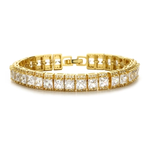 Elegant gold square cubic zirconia tennis bracelet with sparkling pave crystal accents