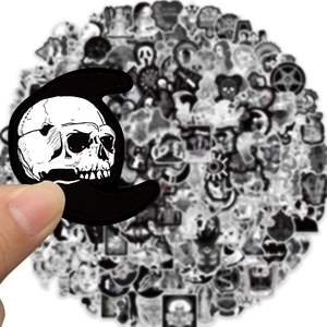 Gothic dark style waterproof stickers featuring skull and moon for luggage and guitars