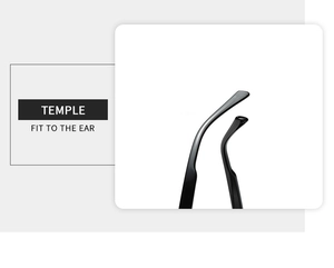 Detail of ergonomic curved temples on vintage black oval sunglasses for a comfortable fit