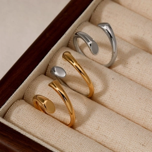 Minimalist Stainless Steel Open Ring Mixed Color Geometric Adjustable Mirror Polished Fashion Jewelry For Women