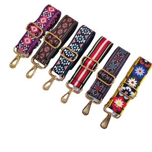 Adjustable wide embroidered bag straps with gold metal swivel hooks in multiple patterns