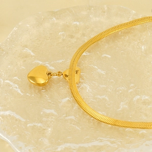 Vintage 18K gold plated stainless steel snake chain necklace with double heart pendants