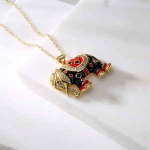 Golden elephant pendant necklace with colorful enamel and micro-set cubic zirconia stones