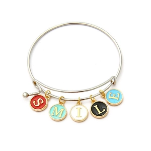 Adjustable gold charm bracelet with colorful SMILE alphabet enamel pendants for women