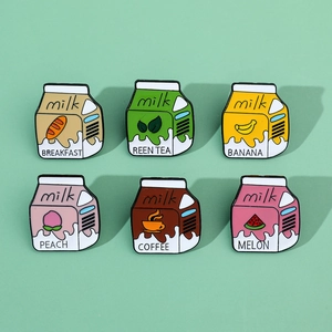 Cartoon Creative Milk Box Enamel Pin Cute Fruit Flavor Metal Badge For Clothing Bag Decoration Alloy Lapel Brooch Jewelry Gift