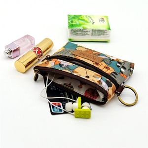 Cartoon dog print waterproof mini pouch with double zippers and metal keychain