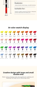 Detail of 36-color dual-tip watercolor markers with 8mm body for professional drawing