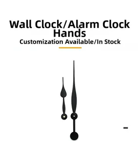 Detail view of matte black metal clock hands for wall clocks on white background
