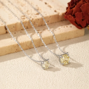 Original S925 sterling silver necklace with octagonal rose-cut yellow gemstone pendant