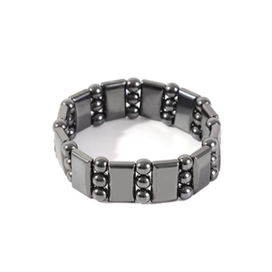 Wide magnetic hematite stone bracelet with rectangle links for men in black metallic finish
