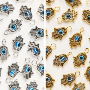 Hamsa Hand Evil Eye Alloy Charms For Jewelry Making DIY Antique Gold Silver Color Pendants Hand Of Fatima