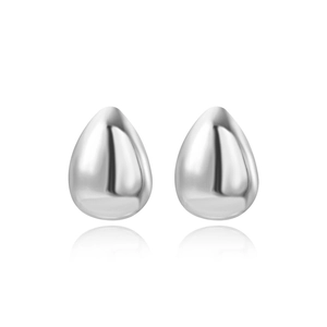 Detailed view of polished silver water drop stud earrings with elegant metallic reflection