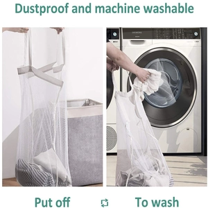 Dustproof white mesh laundry bag with handles for machine washing and clothes storage
