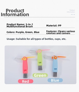 3-in-1 multifunctional cleaning brush with PP material for bottles and cup lids
