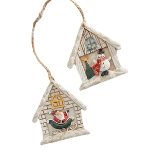 Resin Santa and Snowman house ornaments for Christmas tree decorations with hemp ropes