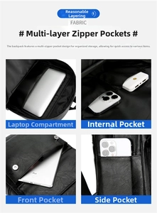 Detailed view of internal compartments for laptop and tablet storage in black business backpack