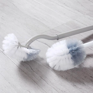 Long handle toilet brush set with curved and round heads for deep bathroom cleaning