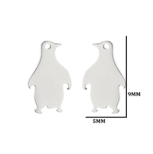 Minimalist silver penguin stud earrings for women with 9mm by 5mm dimension markers