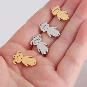 Detail of 20mm mirror stainless steel boy and girl pendants in gold and silver